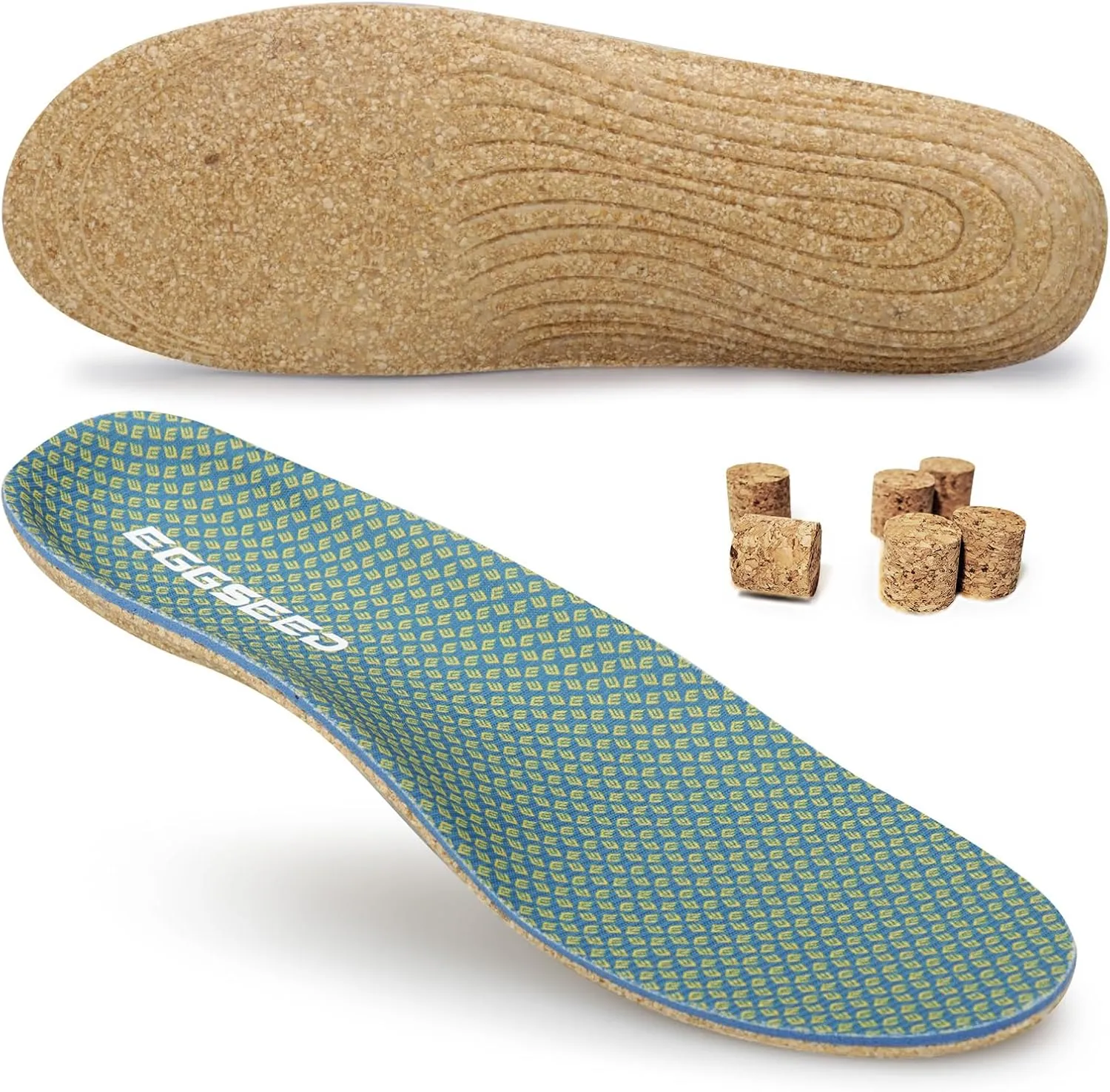 Thin Plantar Fasciitis Insoles, Arch Support Soft Breathable Cork Orthotic Shoe Inserts for Heel Pain Relief and Flat Foot, Anti Fatigue Work Insert （Men 12.5-14.5/Women 13.5-15.5）