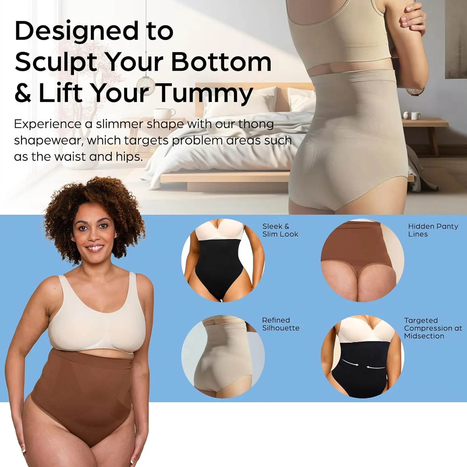 Thong Shorts Shapewear Tummy Control for Women, High Waist Shaping Seamless Body Shaper Panties