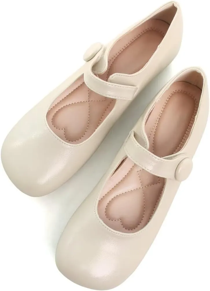 TN TANGNEST Women's Ballet Flats Retro Mary Jane Shoes for Women Cute Square Toe Buckle Dress Flats Soft Work Flats