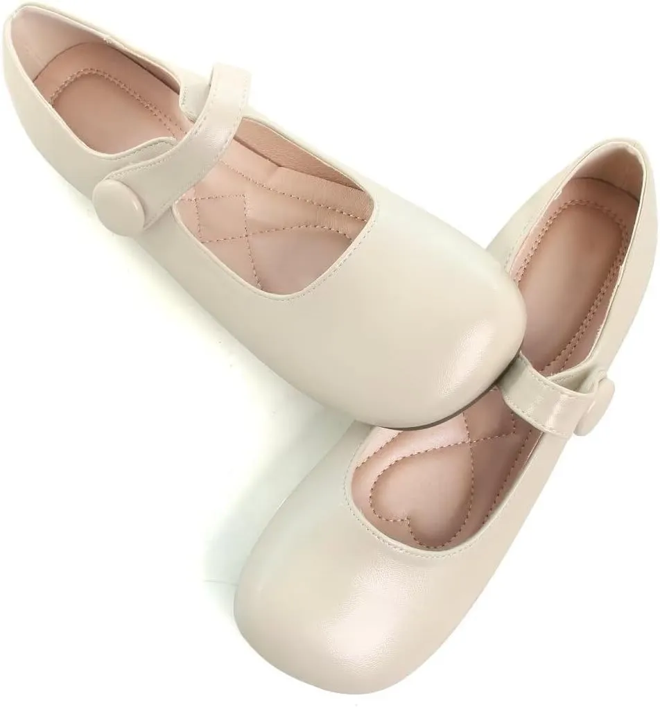 TN TANGNEST Women's Ballet Flats Retro Mary Jane Shoes for Women Cute Square Toe Buckle Dress Flats Soft Work Flats