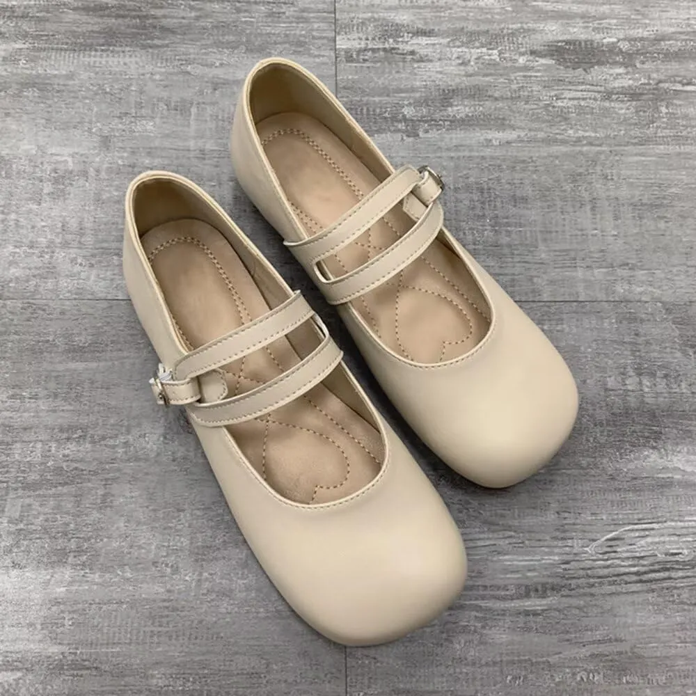 TN TANGNEST Women's Ballet Flats Retro Mary Jane Shoes for Women Cute Square Toe Buckle Dress Flats Soft Work Flats