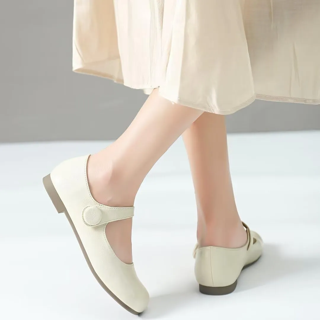 TN TANGNEST Women's Ballet Flats Retro Mary Jane Shoes for Women Cute Square Toe Buckle Dress Flats Soft Work Flats