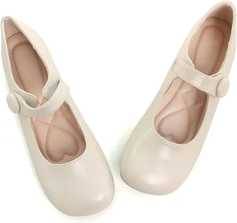 TN TANGNEST Women's Ballet Flats Retro Mary Jane Shoes for Women Cute Square Toe Buckle Dress Flats Soft Work Flats