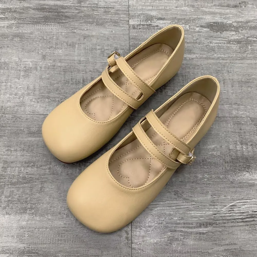 TN TANGNEST Women's Ballet Flats Retro Mary Jane Shoes for Women Cute Square Toe Buckle Dress Flats Soft Work Flats