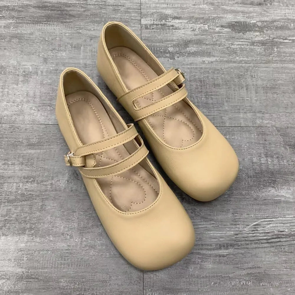 TN TANGNEST Women's Ballet Flats Retro Mary Jane Shoes for Women Cute Square Toe Buckle Dress Flats Soft Work Flats