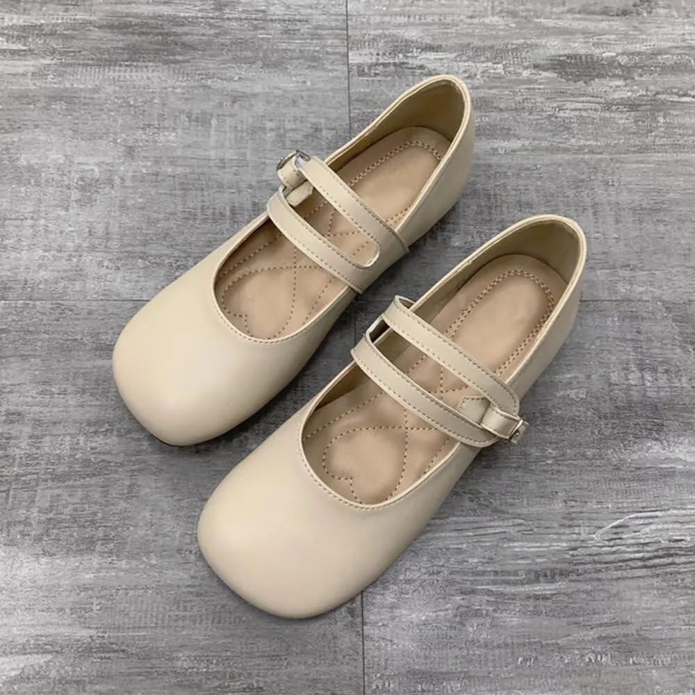 TN TANGNEST Women's Ballet Flats Retro Mary Jane Shoes for Women Cute Square Toe Buckle Dress Flats Soft Work Flats