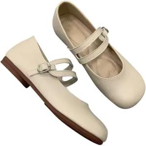 TN TANGNEST Women's Ballet Flats Retro Mary Jane Shoes for Women Cute Square Toe Buckle Dress Flats Soft Work Flats