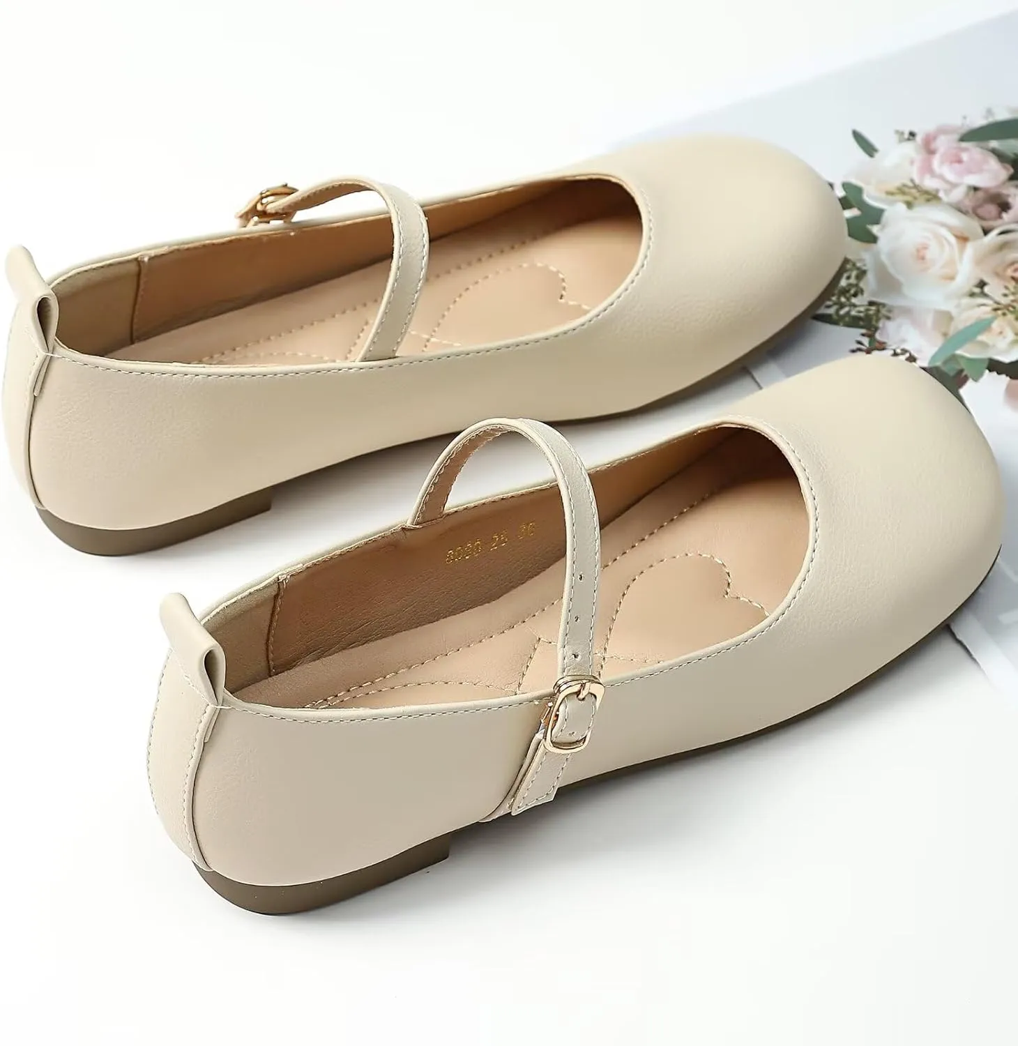 TN TANGNEST Women's Ballet Flats Retro Mary Jane Shoes for Women Cute Square Toe Buckle Dress Flats Soft Work Flats