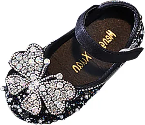 Toddler Baby Girl Butterfly Glitter Flat Dress Shoes Infant Shiny Sandals Mary Jane Dress Shoes Sandals