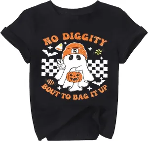 Toddler Boys Girls Halloween Ghost Shirt No Diggity Bout to Bag it Up Funny Letter Print T-Shirt Fall Holiday Tops