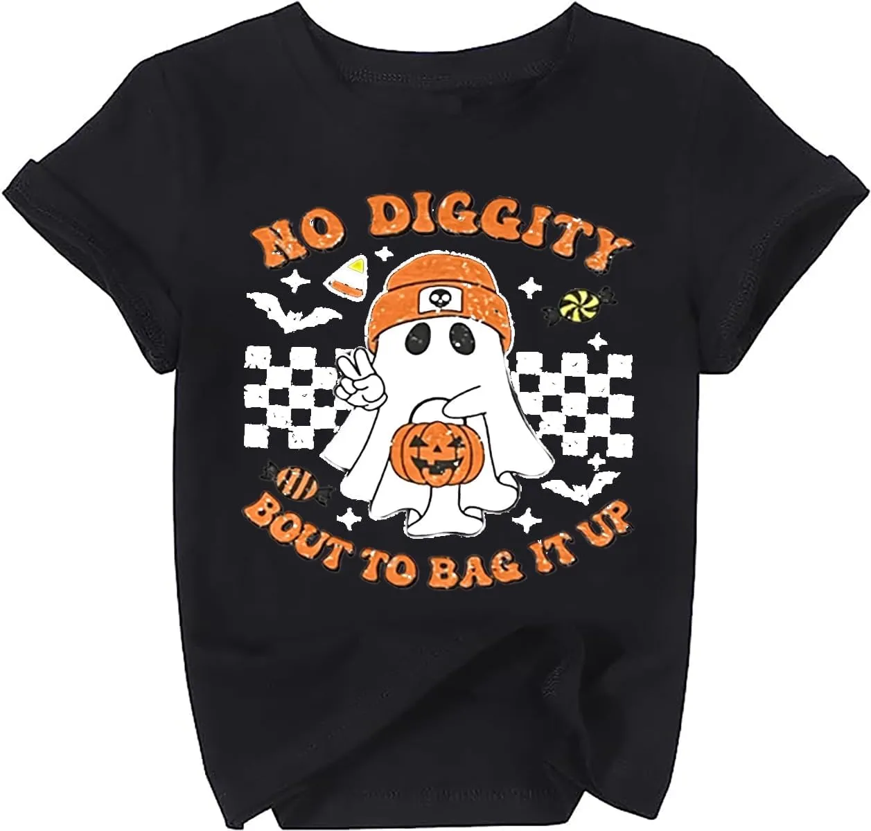Toddler Boys Girls Halloween Ghost Shirt No Diggity Bout to Bag it Up Funny Letter Print T-Shirt Fall Holiday Tops