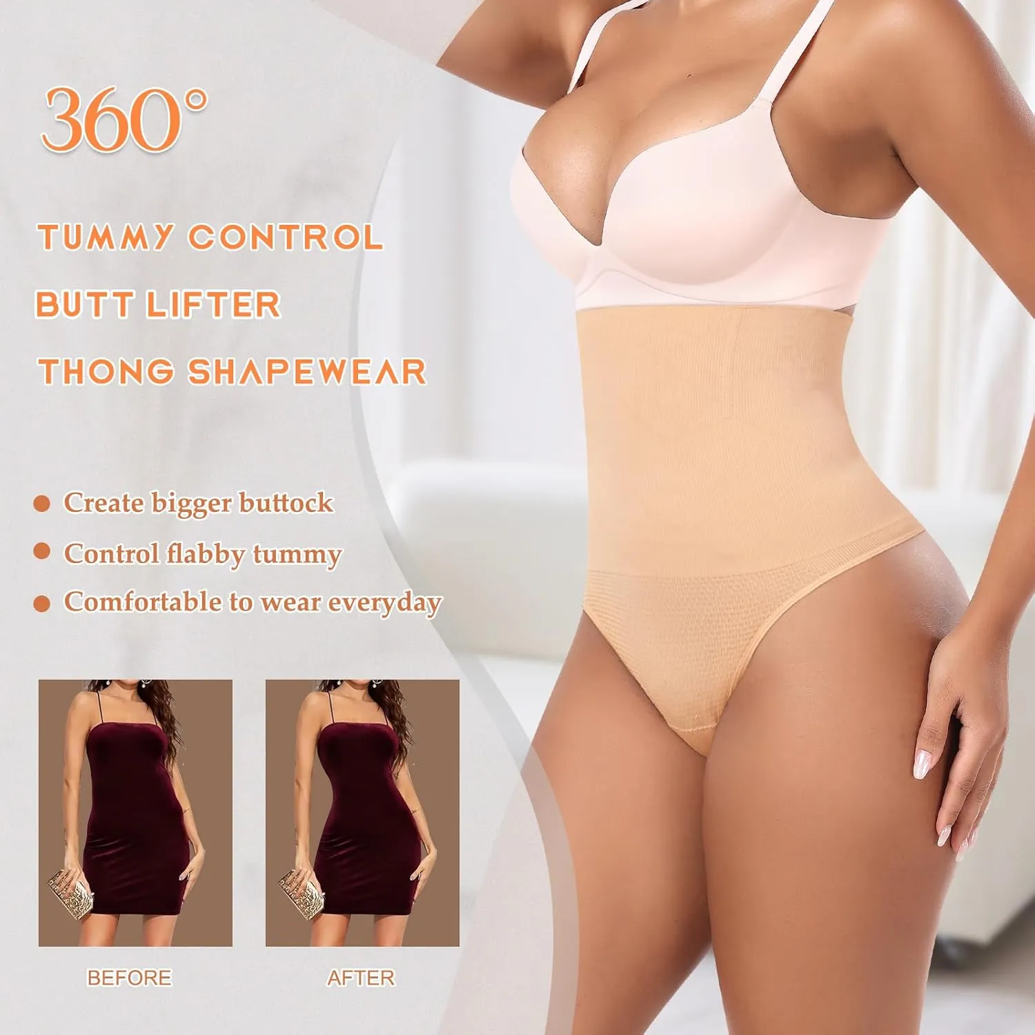 Tummy Control Thong Shapewear for Women High Waist Shaping Underwear Seamless Body Shaper Panties Girdle