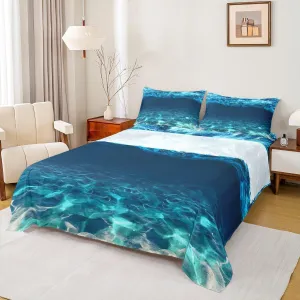Under Sea Bed Sheet Set Twin Size,Diving Adventure Sports Themed Cobblestone Sand Blue Ocean,Bedding Decor Set with 1 Flat & 1 Fitted Sheet with 1 Pillow Sham