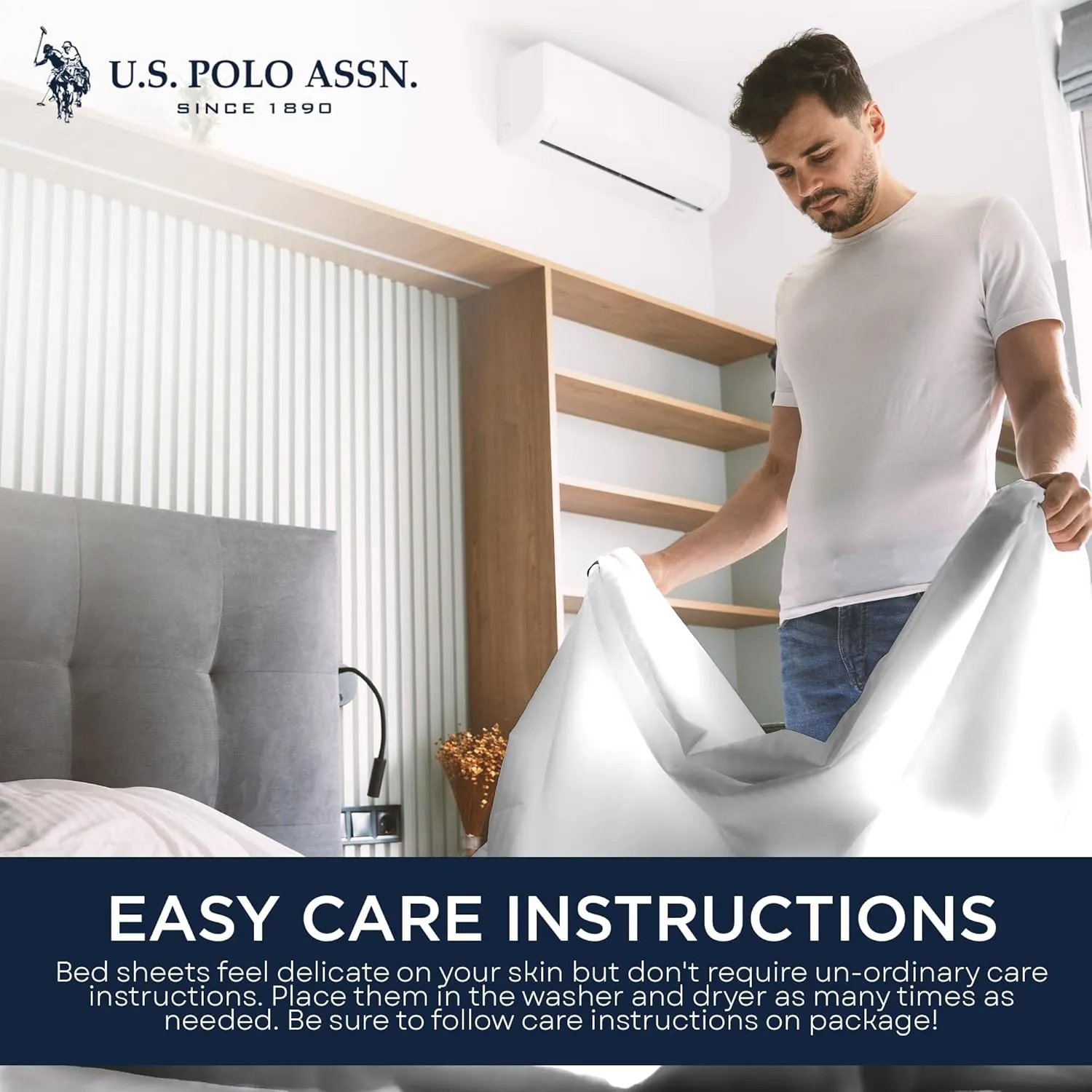 U.S. Polo Assn. All Season, Soft and Cozy T-Shirt Material, 1800 Thread Count 4-Piece Cotton Rich Jersey Sheet Set