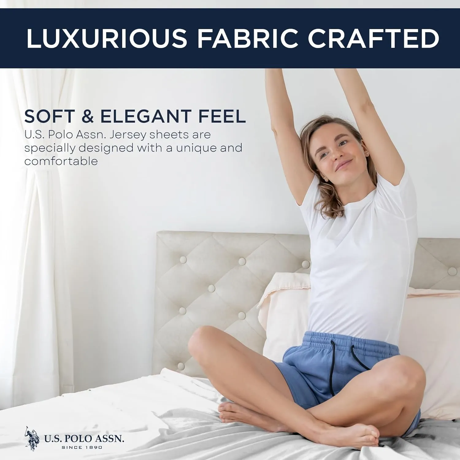 U.S. Polo Assn. All Season, Soft and Cozy T-Shirt Material, 1800 Thread Count 4-Piece Cotton Rich Jersey Sheet Set