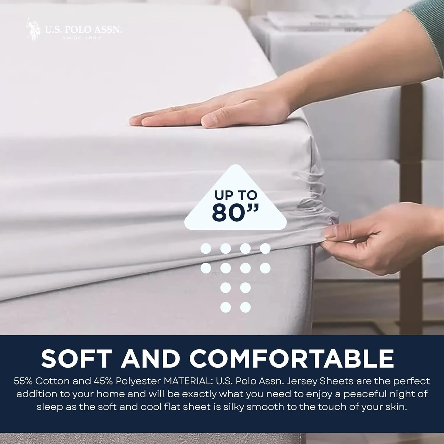 U.S. Polo Assn. All Season, Soft and Cozy T-Shirt Material, 1800 Thread Count 4-Piece Cotton Rich Jersey Sheet Set