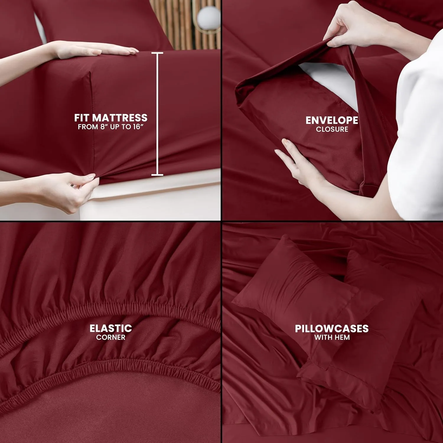 Utopia Bedding Queen Sheet Set – 4 Piece Bed Sheets for Queen Size Bed, Soft and Breathable Microfiber, Includes 1 Fitted Sheet, 1 Flat Sheet and 2 Pillowcases (Burgundy)