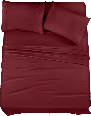 Utopia Bedding Queen Sheet Set – 4 Piece Bed Sheets for Queen Size Bed, Soft and Breathable Microfiber, Includes 1 Fitted Sheet, 1 Flat Sheet and 2 Pillowcases (Burgundy)