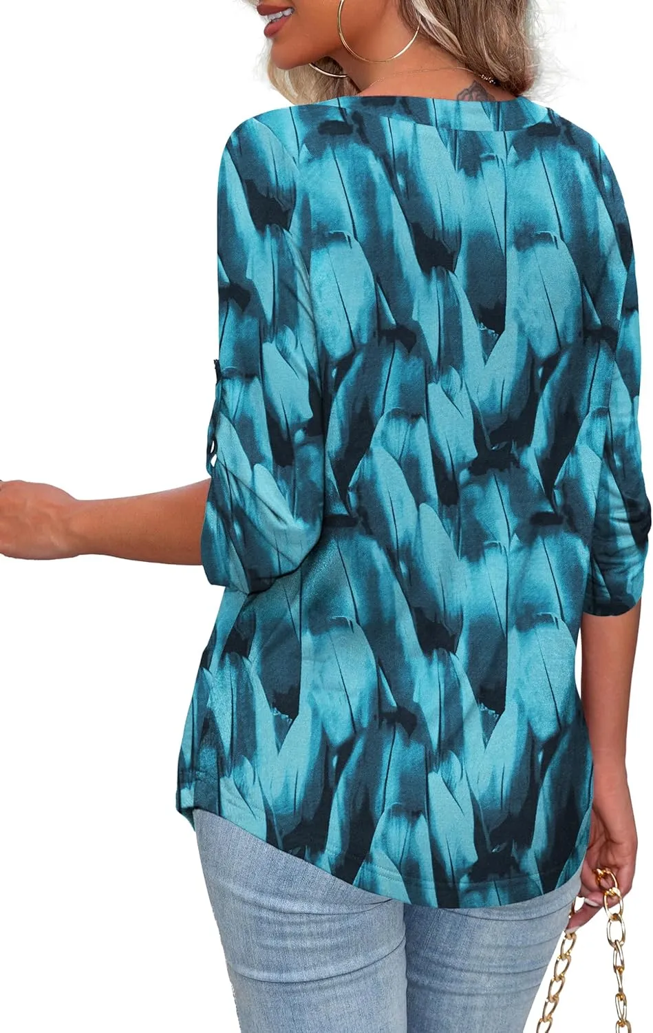 U.Vomade Women's 3/4 Sleeve Plus Size Tops Loose V Neck Blouses for Women L-4X