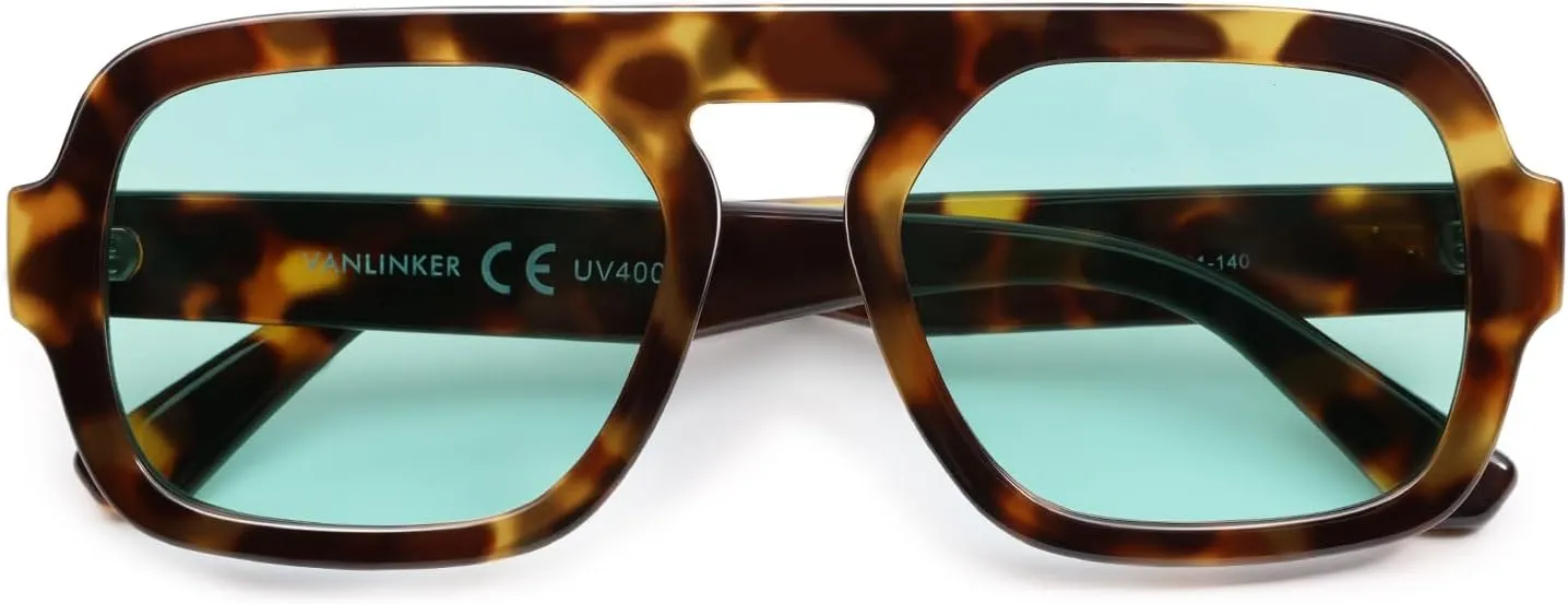 VANLINKER Retro Square Aviator Sunglasses for Women Men 70s Vintage Style Trendy Flat Top Rectangle Sun Glasses VL9826