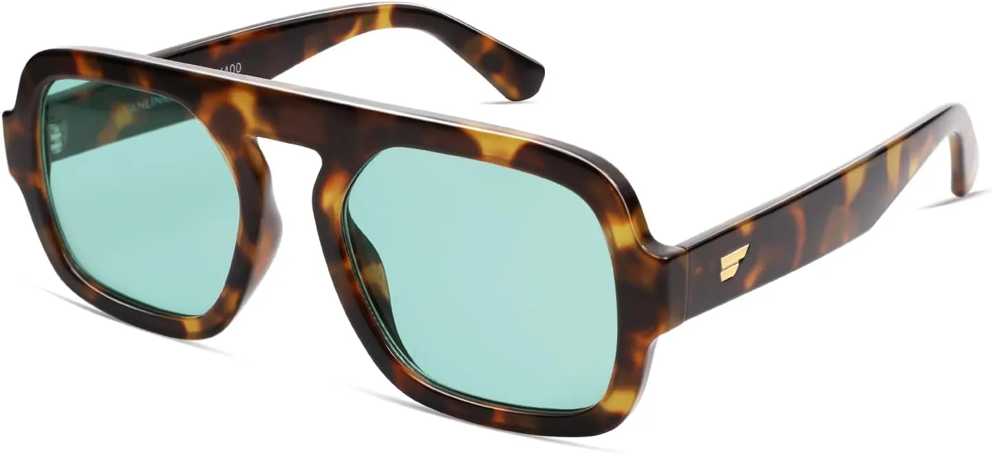 VANLINKER Retro Square Aviator Sunglasses for Women Men 70s Vintage Style Trendy Flat Top Rectangle Sun Glasses VL9826