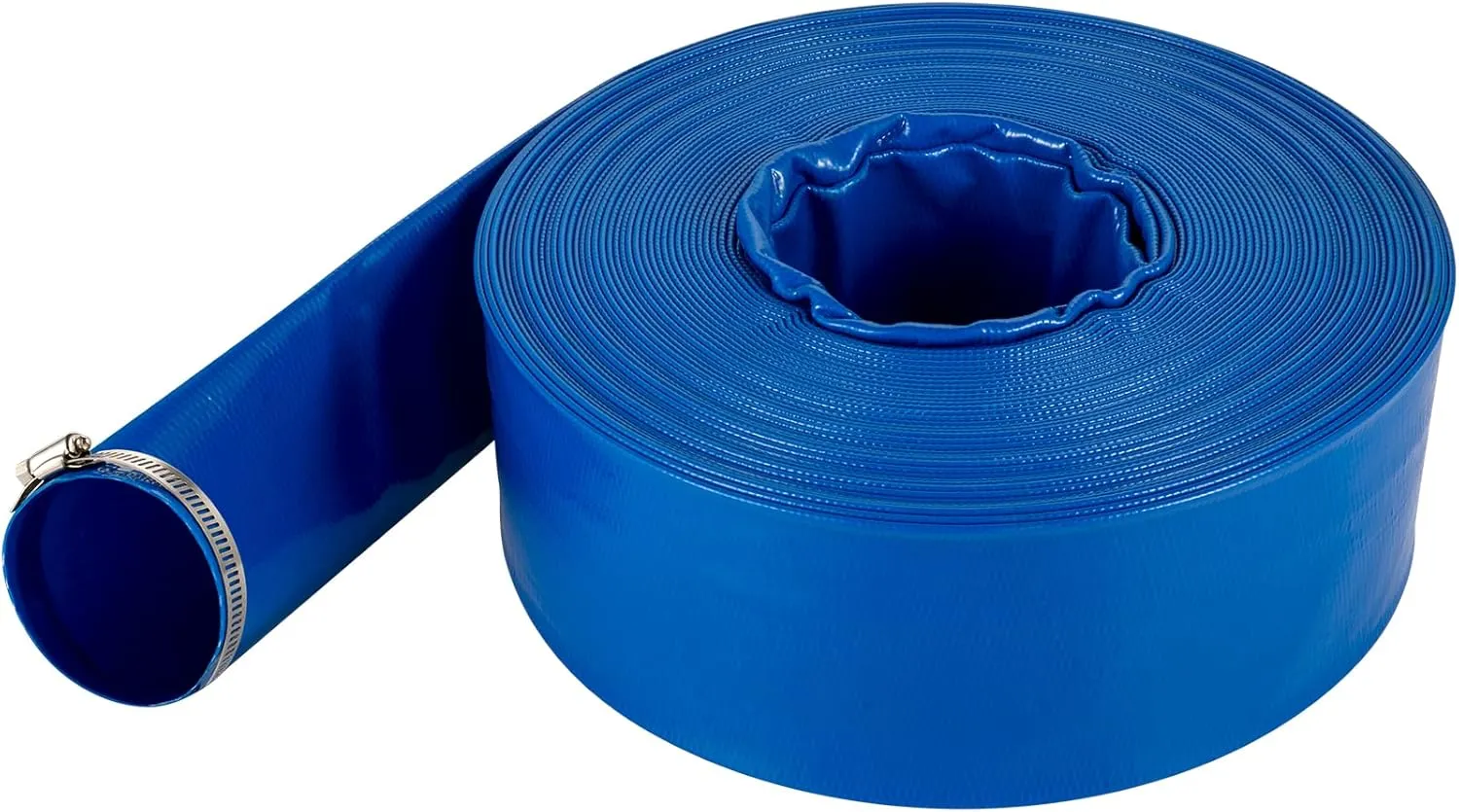 VEVOR Discharge Hose, 2" x 105', PVC Fabric Lay Flat Hose, Heavy Duty Backwash Drain Hose with Clamps, Weather-proof & Burst-proof, Ideal for Swimming Pool & Water Transfer, Blue