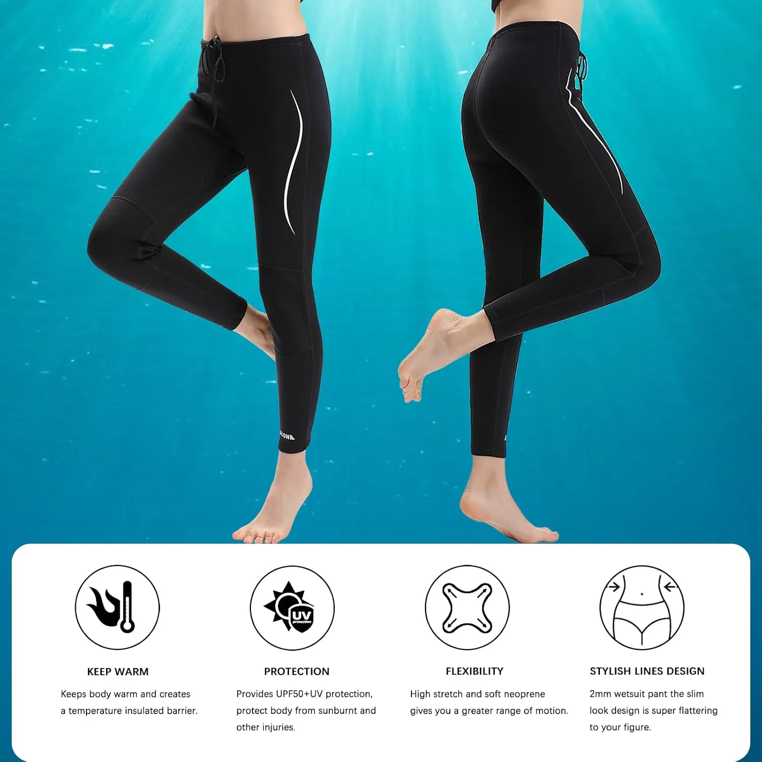 Wetsuit Pants Men Womens Wet Suits Swim Tights 3mm Neoprene Swimming Leggings 2mm Long Diving Surfing Kayak Pant Keep Warm for Workout Scuba Snorkeling Canoeing Water Sports