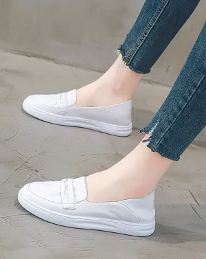 ♀White Soft Flat Shoes