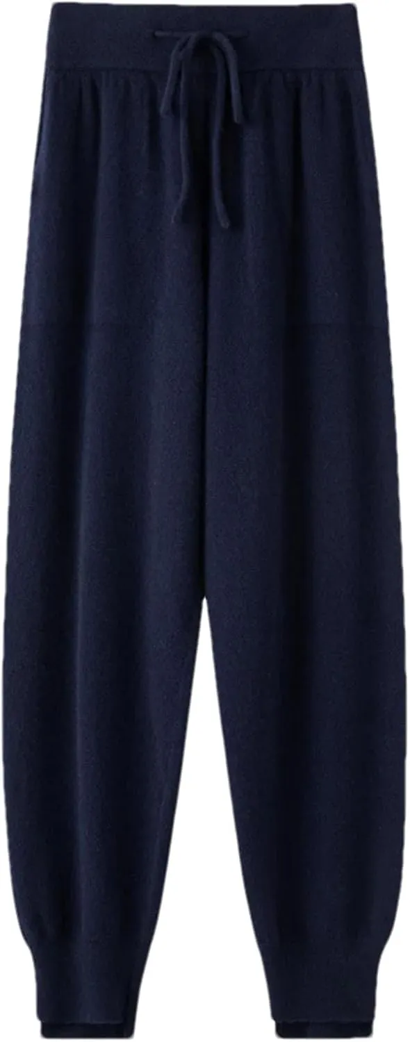 Women Bloomers Thick Wool Soft Pants Casual Drawstring Solid Warm Lace Up Trousers