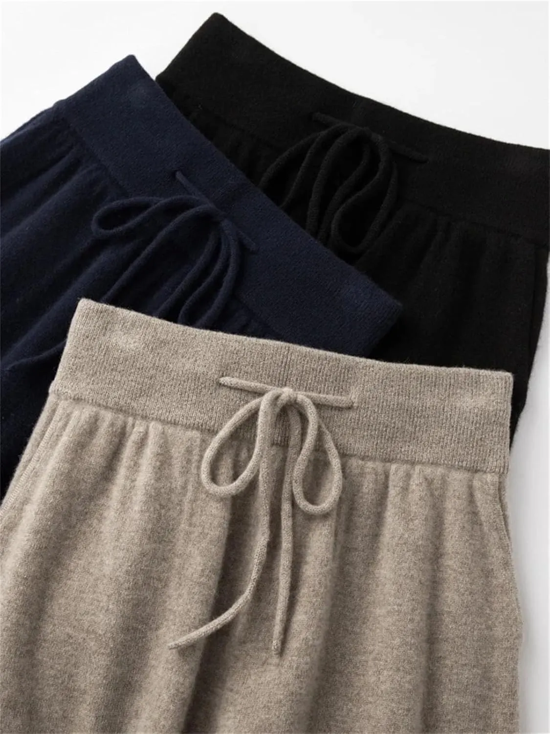 Women Bloomers Thick Wool Soft Pants Casual Drawstring Solid Warm Lace Up Trousers