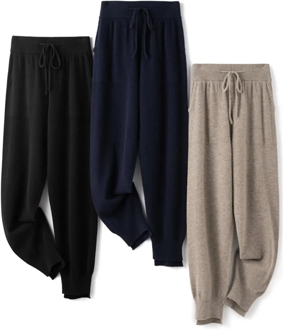 Women Bloomers Thick Wool Soft Pants Casual Drawstring Solid Warm Lace Up Trousers