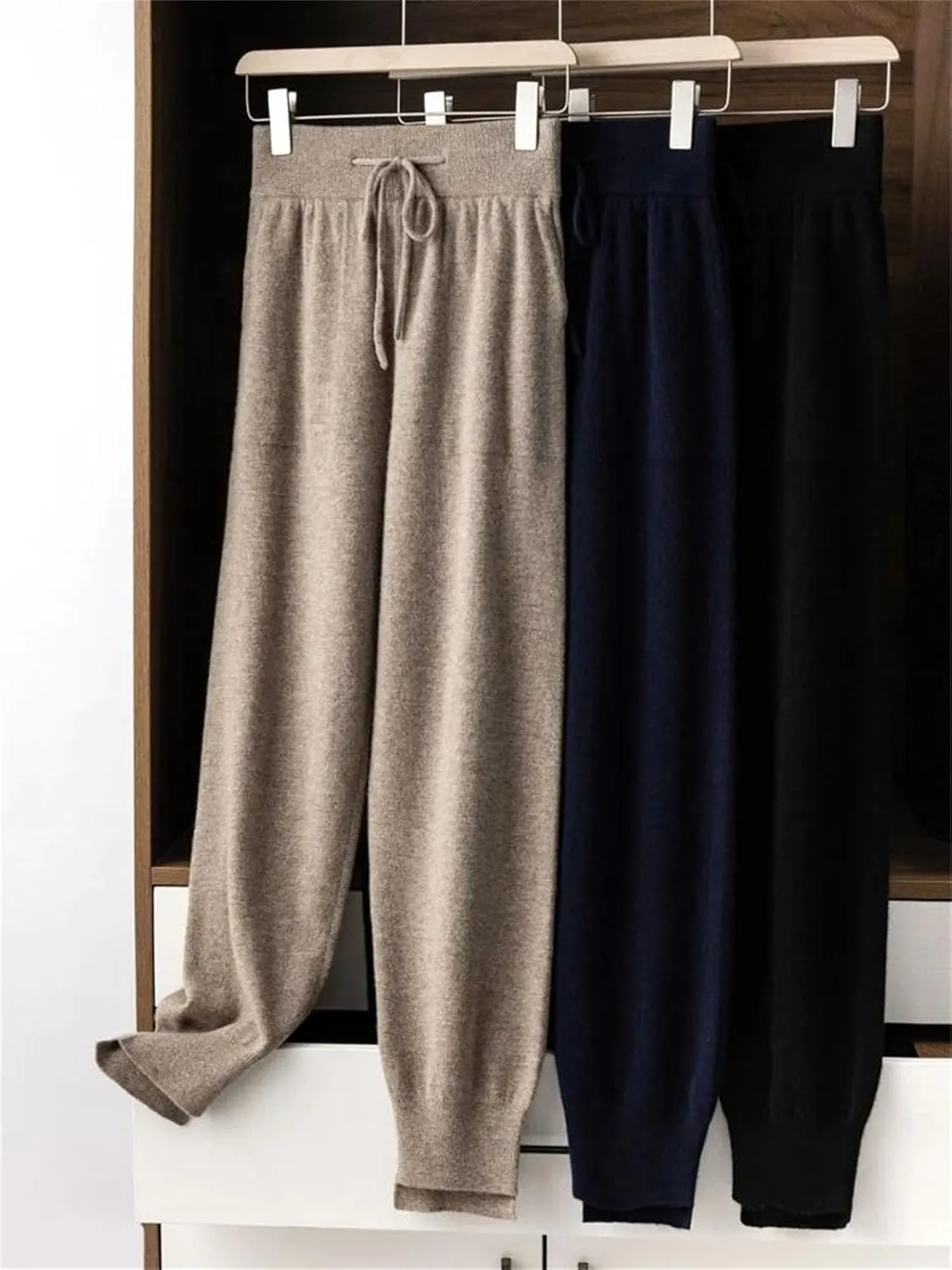 Women Bloomers Thick Wool Soft Pants Casual Drawstring Solid Warm Lace Up Trousers