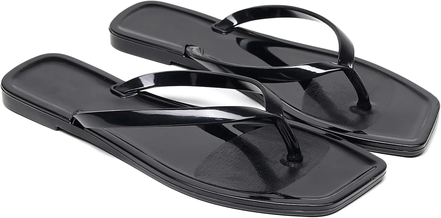 Women Flip Flops Jelly Shoes Thong Sandals Flat Slides Clear Jellies Pool Slippers Bathroom Summer Beach Size 8 Ladies Non Slip Dress Comfortable Quick Drying Soft