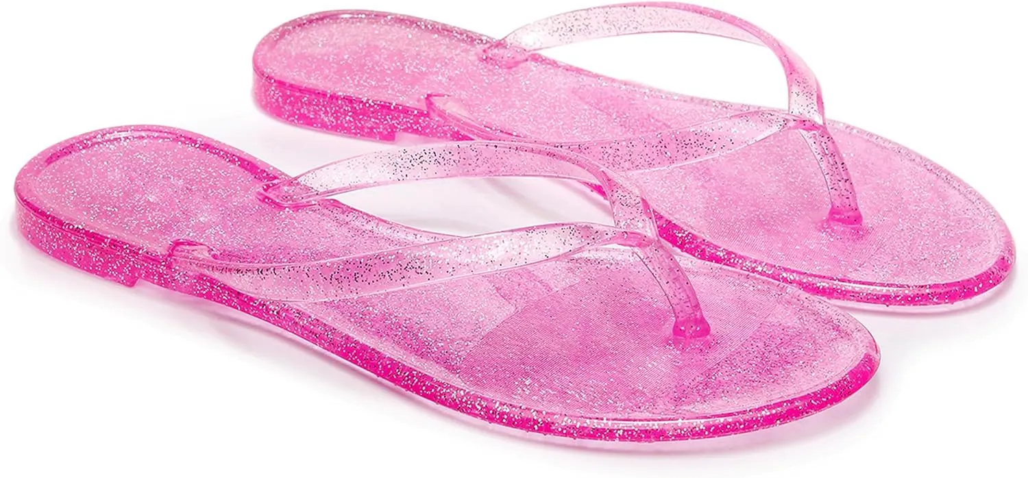 Women Flip Flops Jelly Shoes Thong Sandals Flat Slides Clear Jellies Pool Slippers Bathroom Summer Beach Size 8 Ladies Non Slip Dress Comfortable Quick Drying Soft