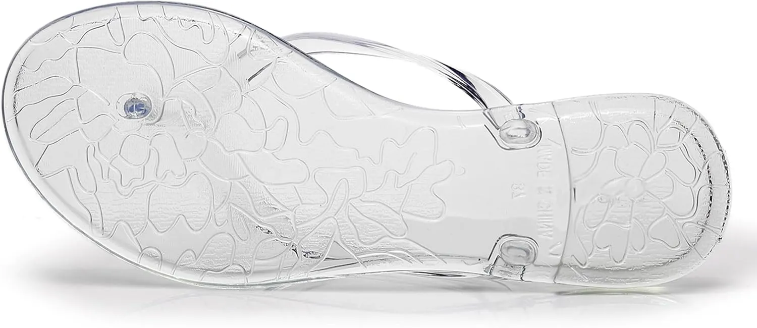 Women Flip Flops Jelly Shoes Thong Sandals Flat Slides Clear Jellies Pool Slippers Bathroom Summer Beach Size 8 Ladies Non Slip Dress Comfortable Quick Drying Soft
