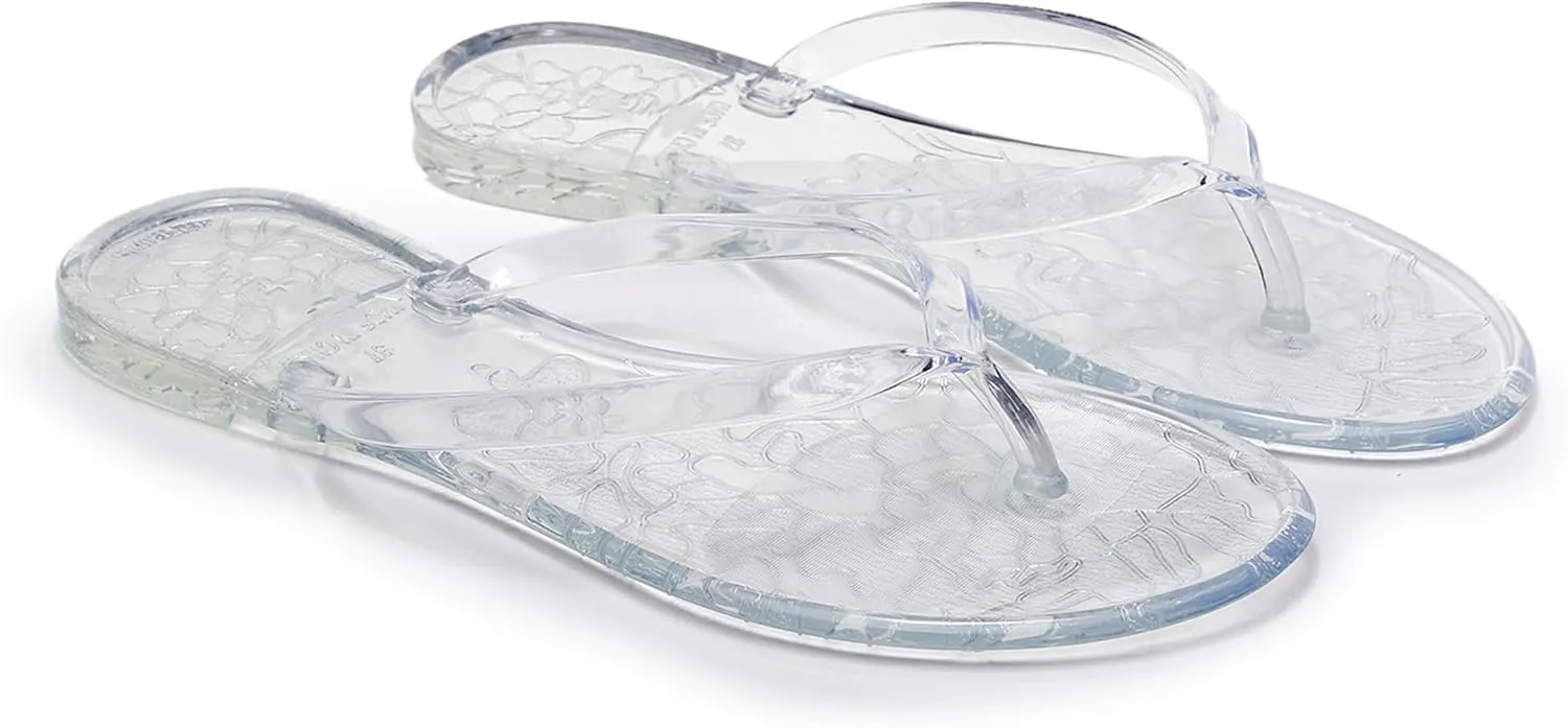 Women Flip Flops Jelly Shoes Thong Sandals Flat Slides Clear Jellies Pool Slippers Bathroom Summer Beach Size 8 Ladies Non Slip Dress Comfortable Quick Drying Soft
