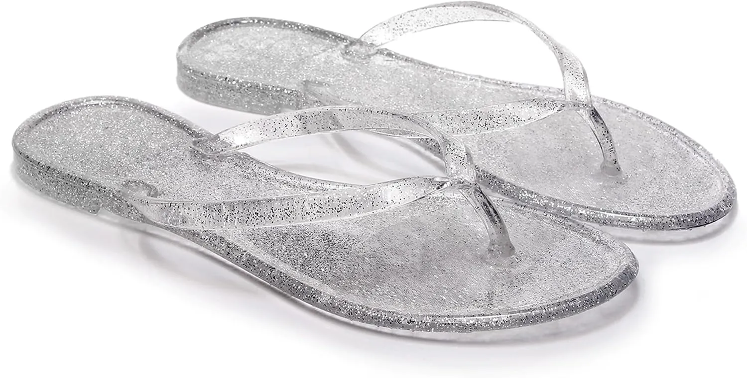 Women Flip Flops Jelly Shoes Thong Sandals Flat Slides Clear Jellies Pool Slippers Bathroom Summer Beach Size 8 Ladies Non Slip Dress Comfortable Quick Drying Soft