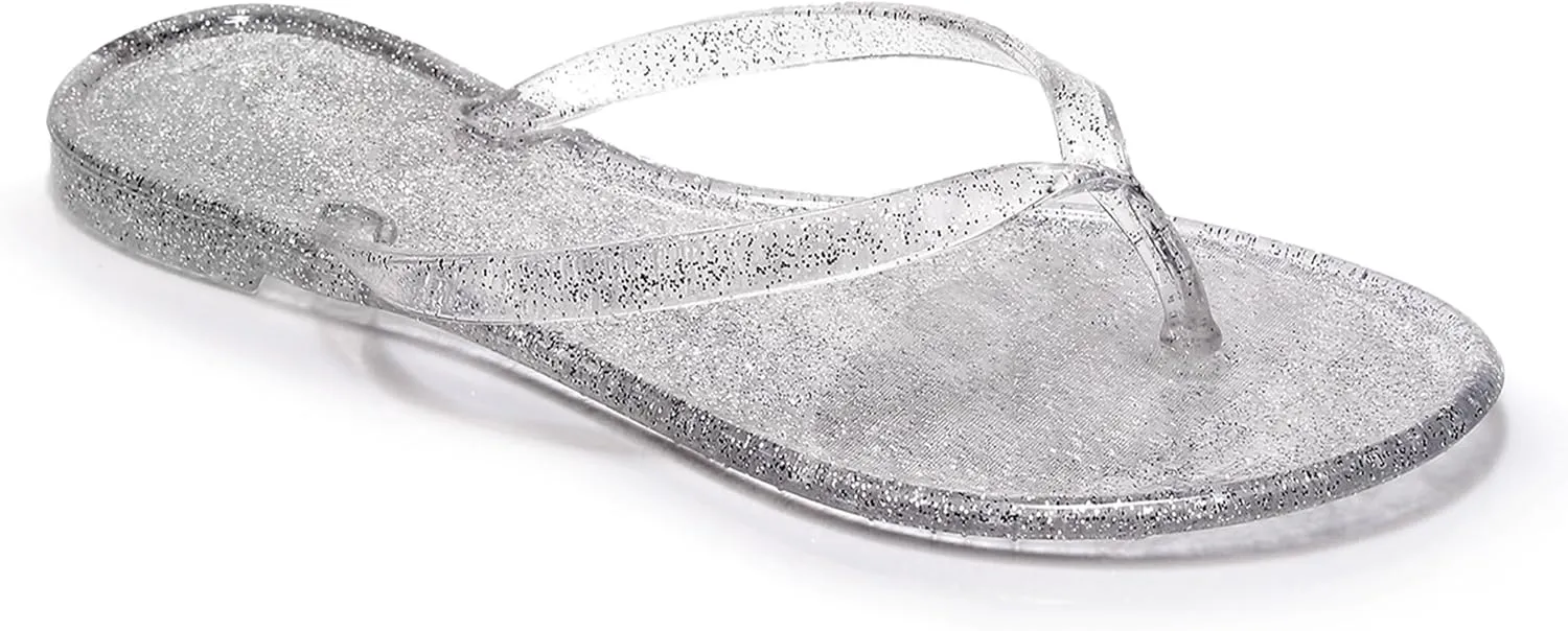 Women Flip Flops Jelly Shoes Thong Sandals Flat Slides Clear Jellies Pool Slippers Bathroom Summer Beach Size 8 Ladies Non Slip Dress Comfortable Quick Drying Soft