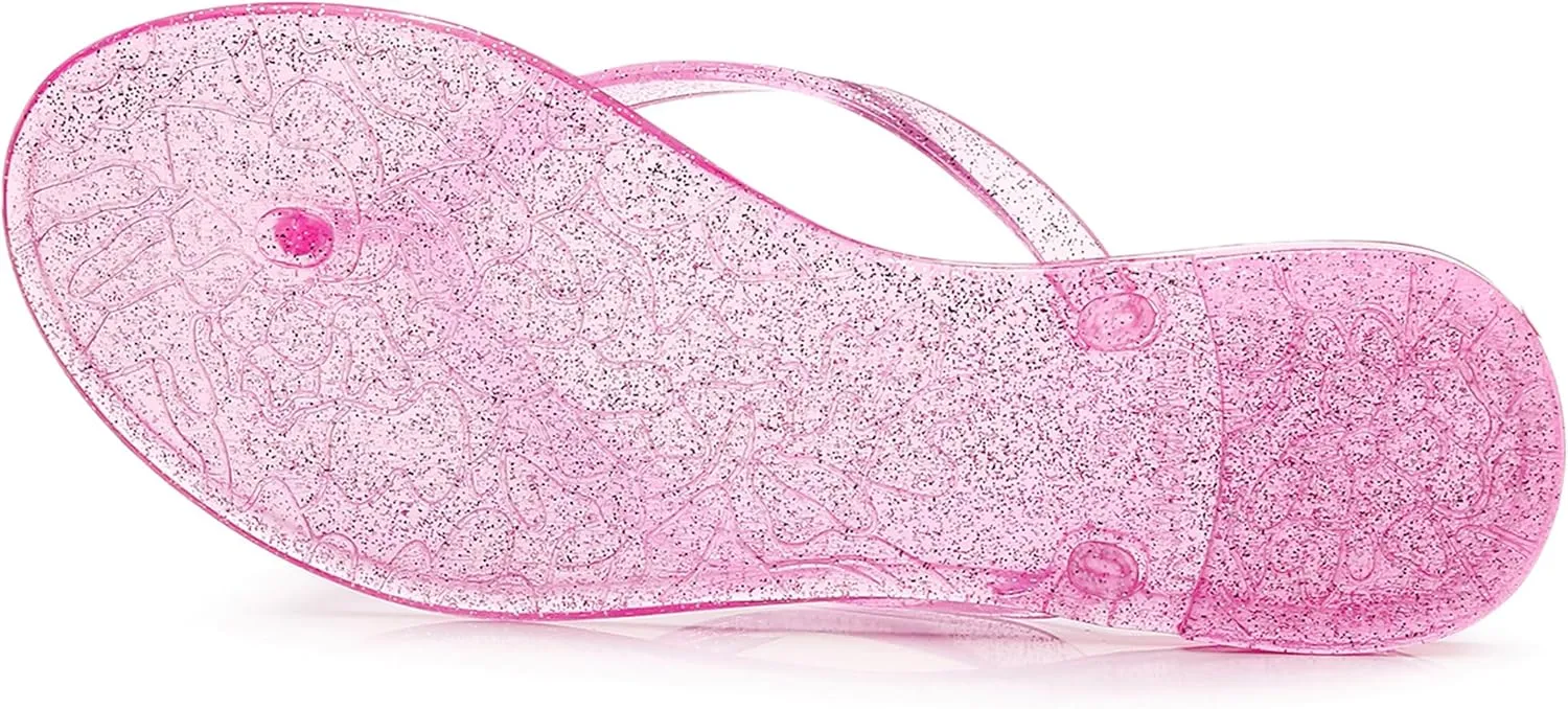 Women Flip Flops Jelly Shoes Thong Sandals Flat Slides Clear Jellies Pool Slippers Bathroom Summer Beach Size 8 Ladies Non Slip Dress Comfortable Quick Drying Soft