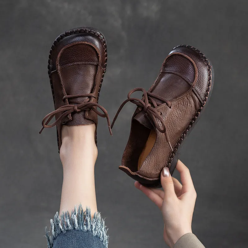 Women Retro Soft Leather Flat Casual Shoes
