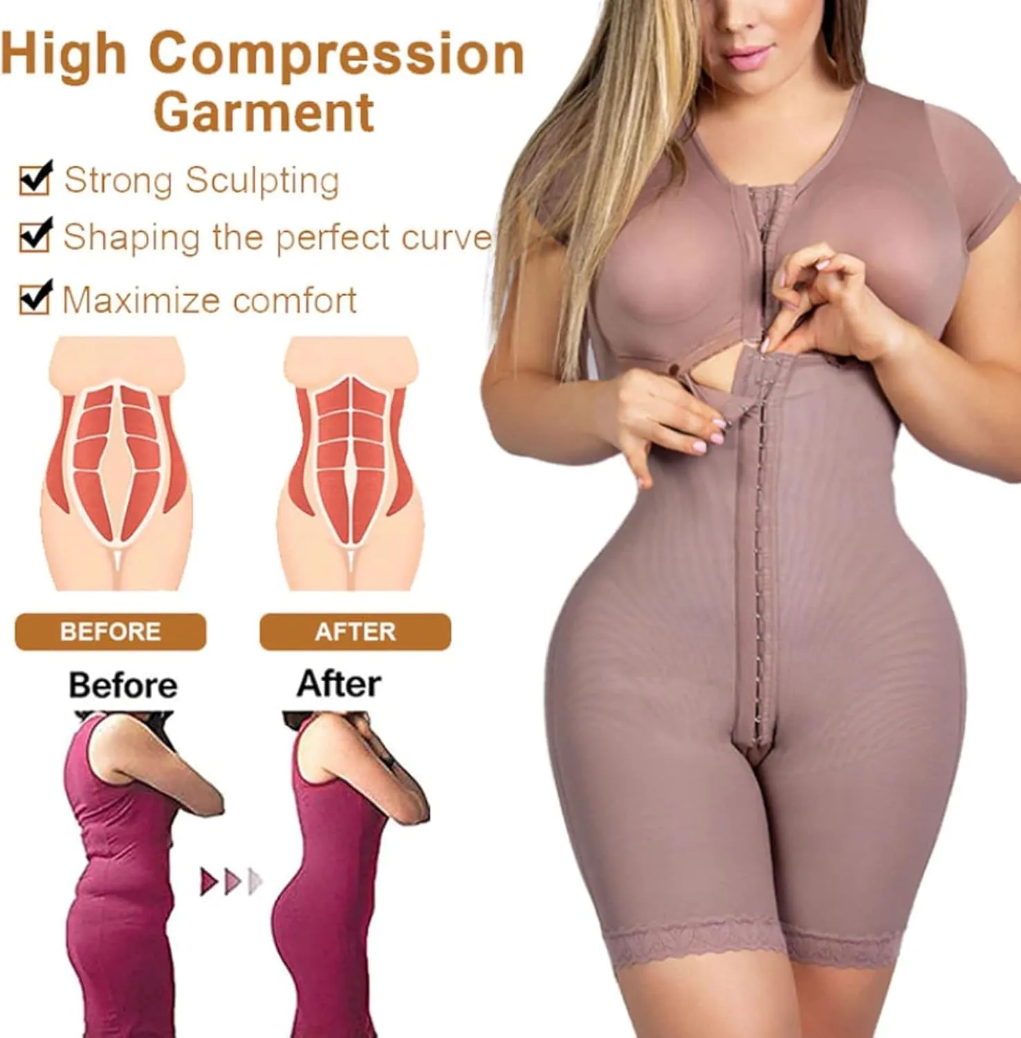 Women Sexy Shapewear Women Shapewear Front Hooks Closure Waist Trainer Body Shaper Tummy Slimming Shapewear with Bra Underwear Bodysuit for Women