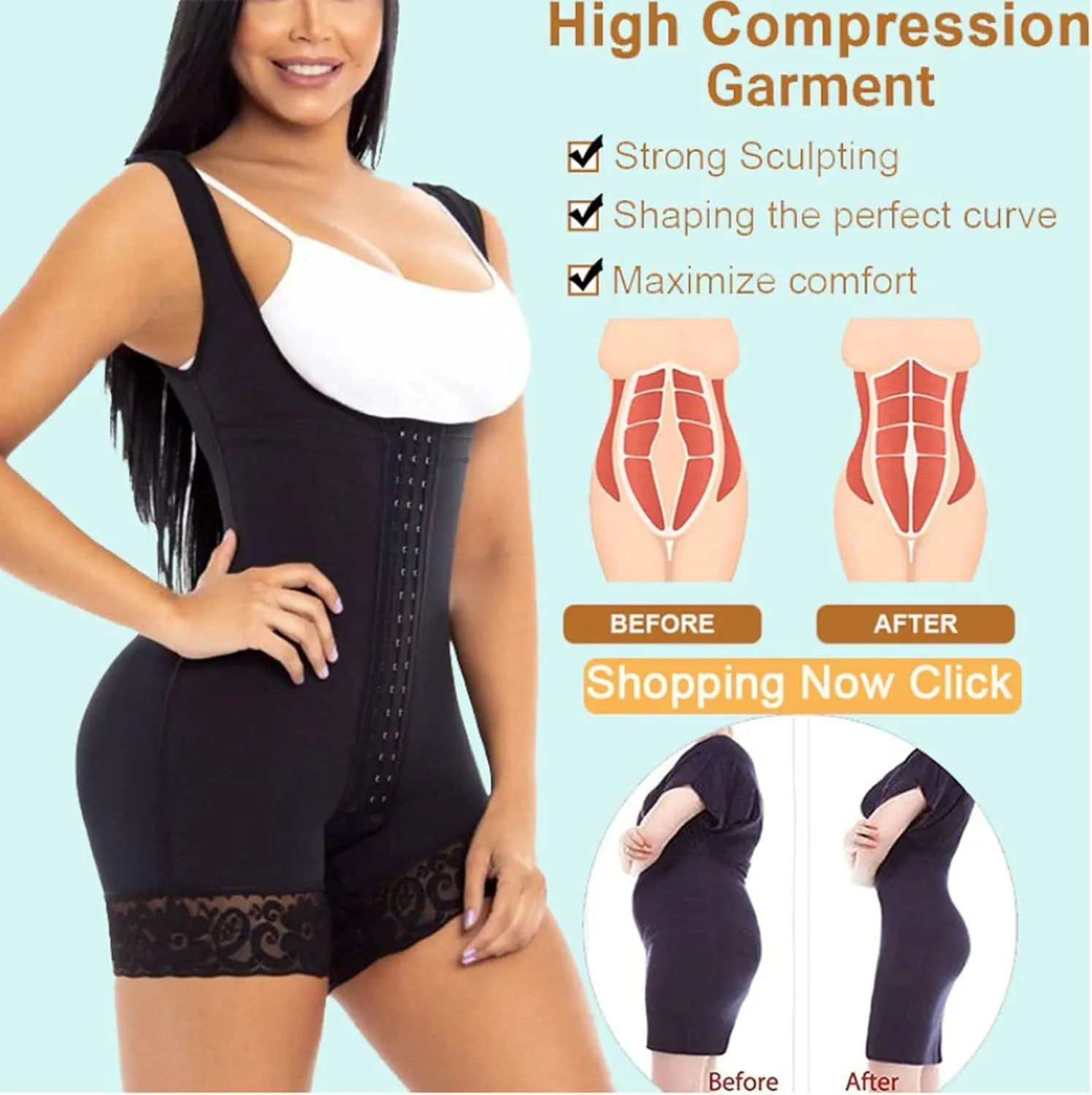 Women Sexy Shapewear Women Shapewear Front Hooks Closure Waist Trainer Body Shaper Tummy Slimming Shapewear with Bra Underwear Bodysuit for Women