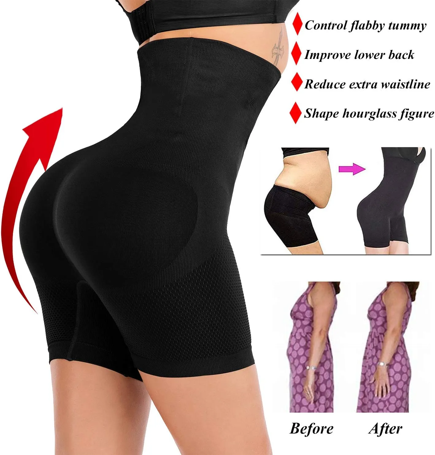 Women Tummy Control Body Shaper High Waist Butt Lifter Thigh Slimmer Shorts Waist Trainer Shapewear Compression Bodysuit