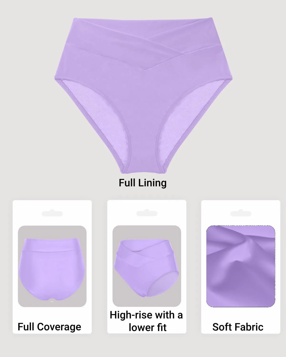 Women V Cut Full Coverage Bikini Bottom - High Waist Swim Bathing Suit Bottoms Cross V Front Swimsuit