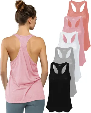 Women's 5 Pack Everyday Flowy Burnout Racer Back Active Workout Tank Tops