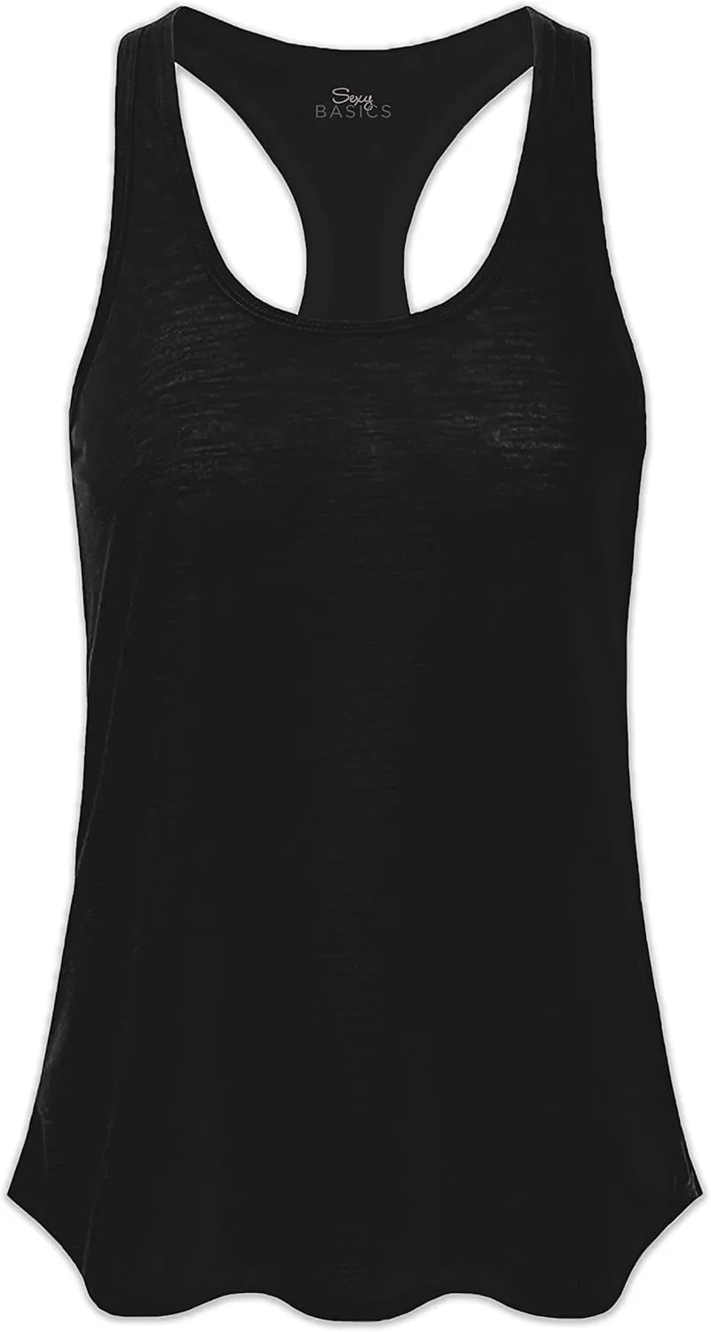 Women's 5 Pack Everyday Flowy Burnout Racer Back Active Workout Tank Tops