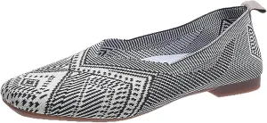 Women's Ballet Elderly Flats Round Toe Walking Flats Slip On Work Shoes Knitted Flats Shoes for Woman Soft Lightweight