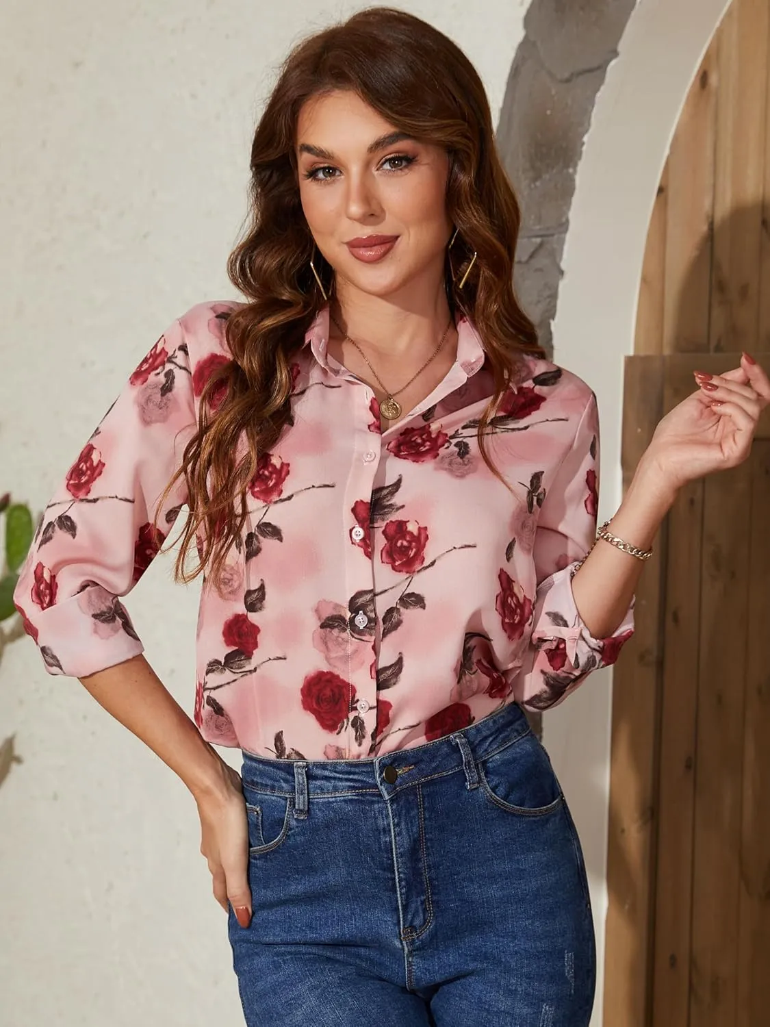 Women's Button Down Shirts Long Sleeve Basic Classic Soft Shirt Collared Fashion Dressy Casual Blouses