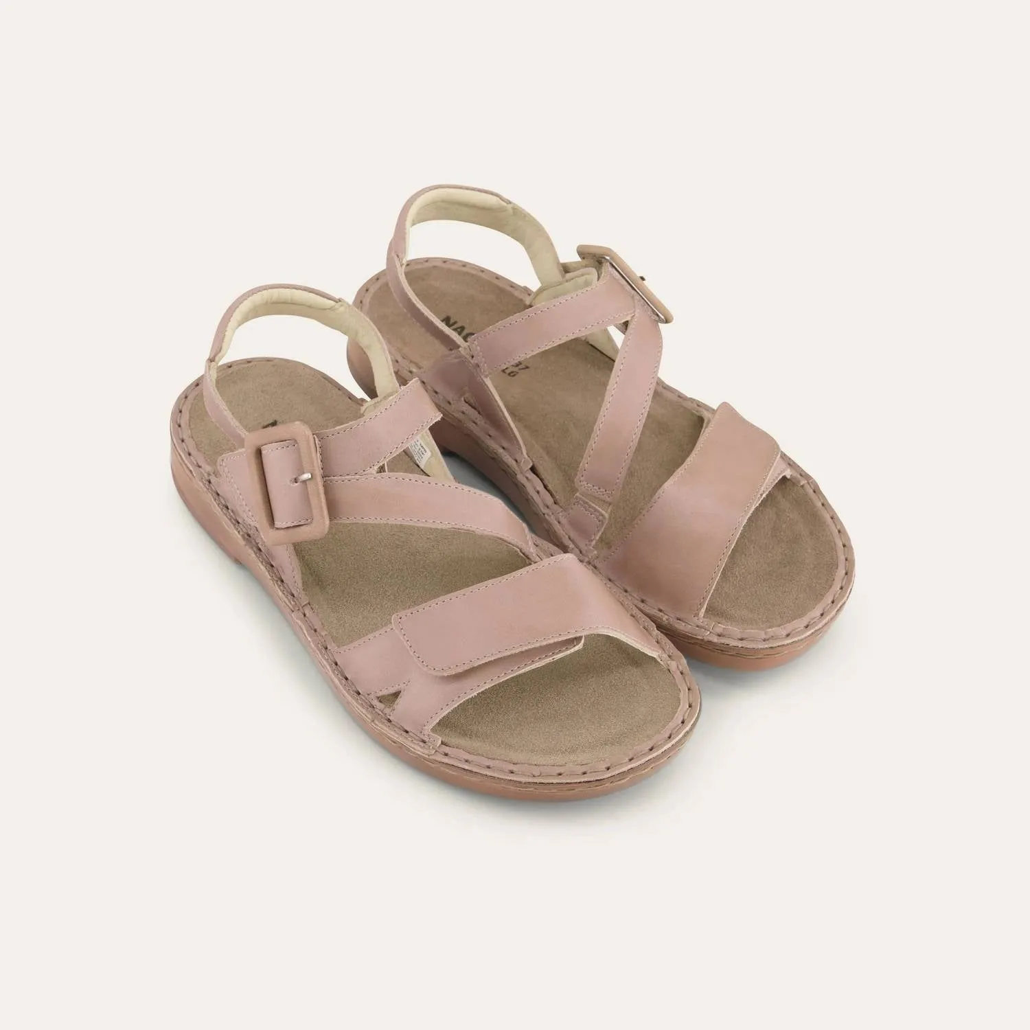 Women's Castelo Sandals - Wide In Khaki Beige Leather