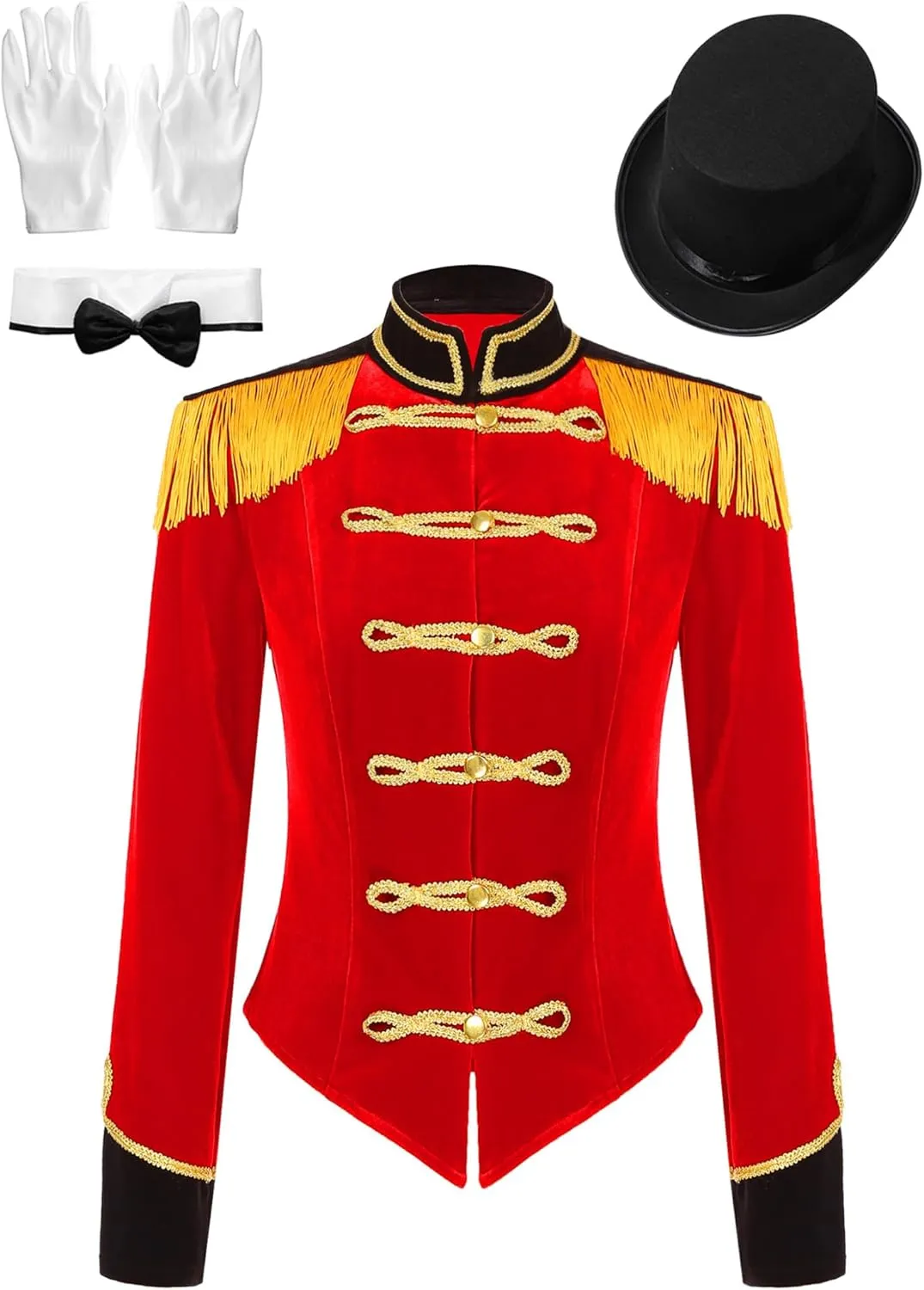 Women's Circus Ringmaster Costume Velvet Showman Jacket Lion Trainer Cosplay Costumes with Hat Bow Collar Gloves